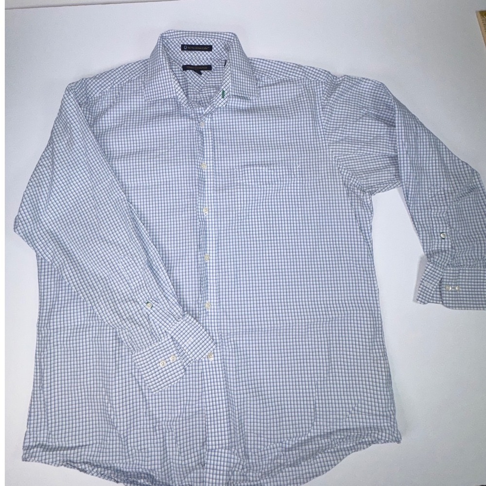 Tommy Hilfiger Mens Blue White Micro Check Button Up Shirt 16-1/2 32-33 L TLC
